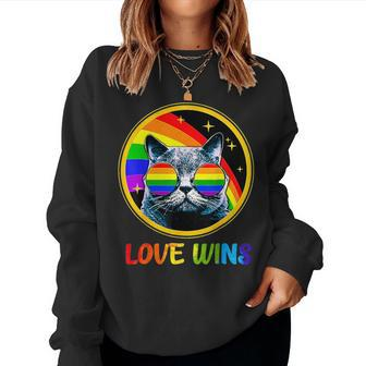 Lgbtq Love Wins Cat Gay Pride Lgbt Ally Rainbow Flag Women Sweatshirt | Mazezy