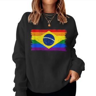 Lgbtq Rainbow Flag Of Brazil South America Gay Pride Women Sweatshirt | Mazezy