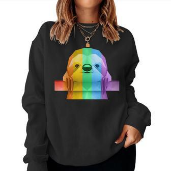 Lgbtq Rainbow Pride Flag Cute Low Poly Sloth Women Sweatshirt | Mazezy
