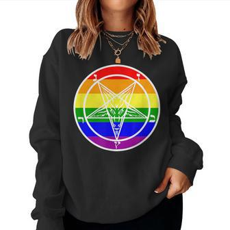 Lgbtq Satanic Devil Pentagram Rainbow Flag Gay Pride Flag Women Sweatshirt | Mazezy