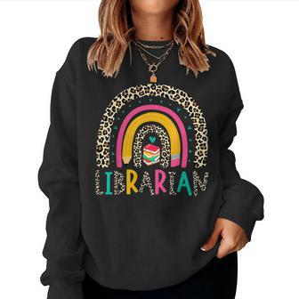 Librarian Boho Rainbow Leopard Back To School Bookworm Funny Women Crewneck Graphic Sweatshirt - Monsterry UK