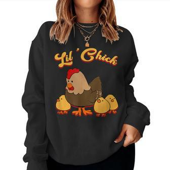 Lil' Chick Cute Momma Chicken With Baby Chicks Women Sweatshirt | Mazezy