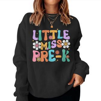 Little Miss Pre K Girl Retro Happy First Day Back To School Women Sweatshirt | Mazezy