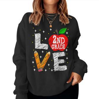 Love 2Nd Grade Apple Back To School Teacher Women Sweatshirt - Seseable