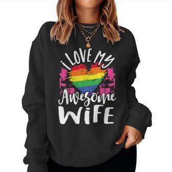 I Love My Awesome Wife Gay Lesbian Couple Matching Women Sweatshirt | Mazezy