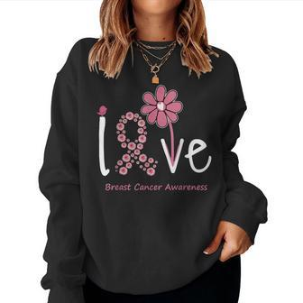 Love Breast Cancer Pink Ribbon Floral For And Women Sweatshirt | Mazezy