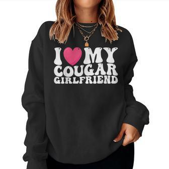 I Love My Cougar Girlfriend Heart Groovy Couples Women Sweatshirt | Mazezy
