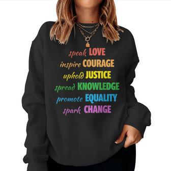 Love Courage Justice Equality Lgbtq Gay Pride Month Rainbow Women Sweatshirt - Seseable