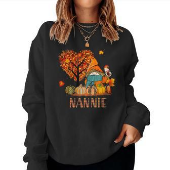 Love Fall Gnomes Nannie Halloween Pumpki Grandma Women Sweatshirt | Mazezy