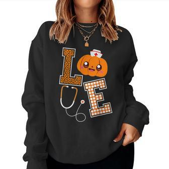 Love Nurse Halloween Pumpkin Fall Nurses Costume Womens Halloween Pumpkin Women Sweatshirt | Mazezy