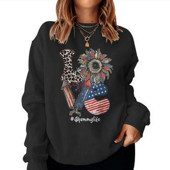 Love Sunflower Grammy Life Usa Flag Patriotic 4Th Of July Women Sweatshirt | Mazezy