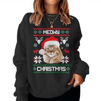Maine Coon Cat Meowy Ugly Sweater Cat Christmas Women Sweatshirt | Mazezy