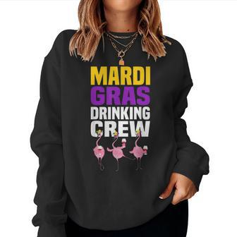 Mardi Gras Drinking Crew Flamingo Jester Hat Wine Lover Women Sweatshirt | Mazezy