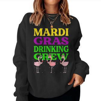 Mardi Gras Drinking Crew Wine Lover Cute Flamingo Mardi Gras Women Sweatshirt | Mazezy
