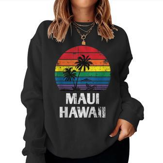 Maui Hawaii Retro Lgbt Pride Rainbow Palm Tree Women Sweatshirt | Mazezy