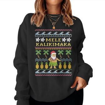 Mele Kalikimaka Christmas Ugly Sweater Costume Santa Women Sweatshirt - Seseable