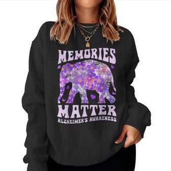 Memories Matter Alzheimer's Awareness Purple Elephant Flower Women Sweatshirt | Mazezy