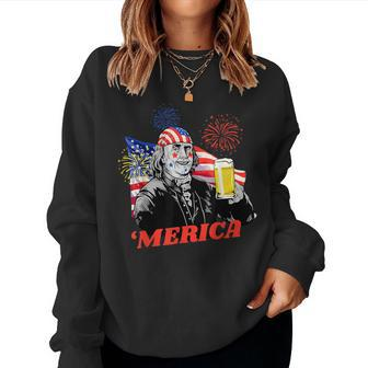 Merica 4Th Of July Usa Flag Ben Franklin Beer Bzr Women Sweatshirt | Mazezy