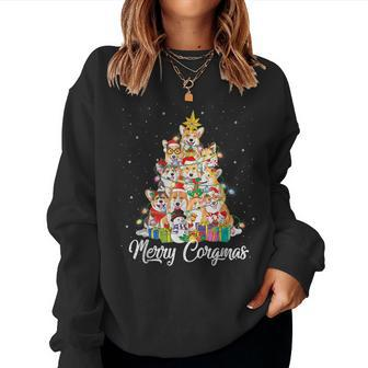 Merry Corgi Santa Hat Christmas Tree Fairy Lights Dog Lover Women Sweatshirt | Mazezy