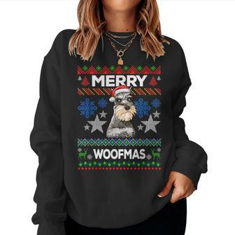 Merry Woofmas Ugly Sweater Christmas Schnauzer Lover Women Sweatshirt - Seseable