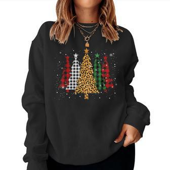 Merry Xmas Tree Buffalo Plaid Leopard Ugly Christmas Sweater Women Sweatshirt - Seseable