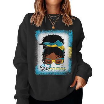 Messy Bun Bahamian Bahamas Flag Woman Girl Women Crewneck Graphic Sweatshirt - Seseable