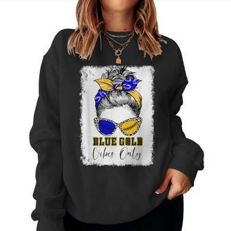 Messy Bun Blue And Gold Vibes Only School Football Game Day Women Sweatshirt - Monsterry CA