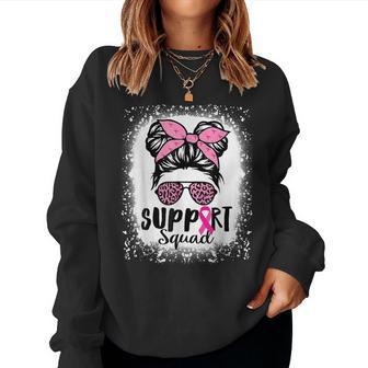 Messy Bun Glasses Pink Support Squad Breast Cancer Awareness Women Sweatshirt | Mazezy
