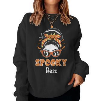 Messy Bun Spooky Boss Halloween Women Sweatshirt | Mazezy
