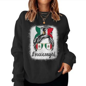 Mexican Girl Mexico Messy Bun Mexican Flag Hispanic Heritage Women Sweatshirt - Thegiftio UK
