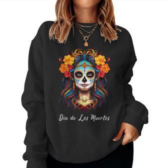 Mexican Sugar Skull Girl Halloween Dia De Los Muertos Women Sweatshirt - Thegiftio UK