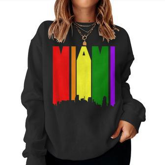 Miami Florida Lgbtq Gay Pride Rainbow Skyline Women Sweatshirt | Mazezy