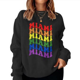 Miami Lgbt Rainbow Gay Pride Groovy Retro Lgbtq Women Sweatshirt | Mazezy
