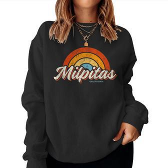 Milpitas California Ca Vintage Rainbow Retro 70S Women Sweatshirt | Mazezy
