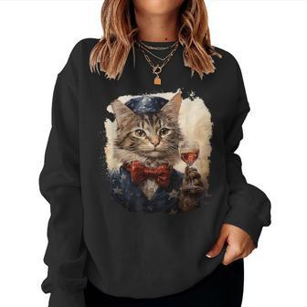 Minuet Cat 4Th July Stars Stripes Bowtie Wine Women Sweatshirt | Mazezy AU