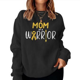 Mom Of A Warrior Childhood Cancer Ribbon Awareness Family Women Sweatshirt - Seseable