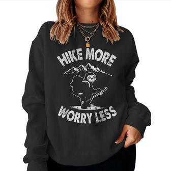 Mountain Hiking Sloth Hiker Gifts Hike More Worry Less Women Crewneck Graphic Sweatshirt - Thegiftio UK
