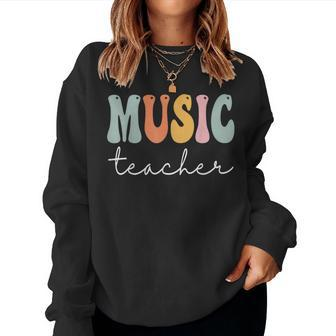 Music Teacher Retro Groovy Vintage Happy First Day Of School Women Crewneck Graphic Sweatshirt - Monsterry