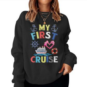 My First Cruise Men Women Girls And Boys Funny Cruise Trip Women Crewneck Graphic Sweatshirt - Seseable