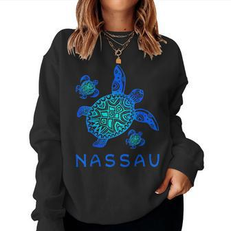 Nassau Bahamas Sea Turtle Sea Blue Tribal Turtle Women Sweatshirt | Mazezy