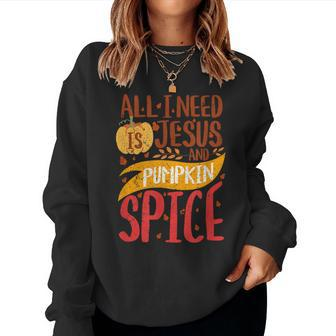 All I Need Is Jesus Christ And Pumpkin Spice Latte Fall Yall Latte Women Sweatshirt | Mazezy