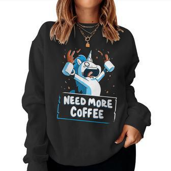 Need More Coffee Unicorn Women Crewneck Graphic Sweatshirt - Thegiftio UK