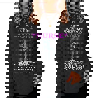 Never Underestimate A Nurse Who Loves Cane Corso Dog Funny Women Crewneck Graphic Sweatshirt - Seseable