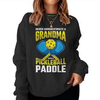 Never Underestimate A Pickleball Grandma Player Funny Cute Women Crewneck Graphic Sweatshirt - Seseable
