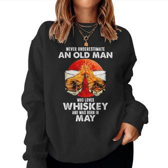 Never Underestimate An Old Man Who Loves Whiskey Women Crewneck Graphic Sweatshirt - Seseable