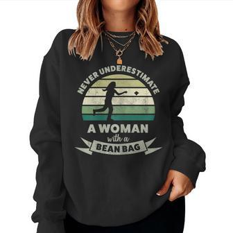 Never Underestimate Woman With Bean Bag Cornhole Gift For Womens Women Crewneck Graphic Sweatshirt - Seseable