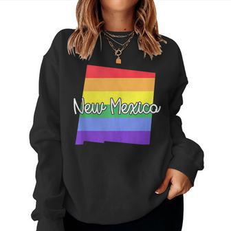 New Mexico Gay Pride Parade State Map Rainbow Flag Script Women Sweatshirt | Mazezy