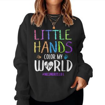 Nicu Nurse Little Hands Premie Neonatal Icu Nurse Women Crewneck Graphic Sweatshirt - Thegiftio UK