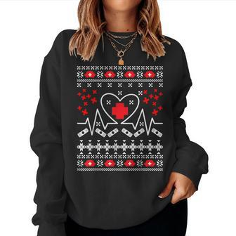 Nurse Heartbeat Ugly Christmas Sweater Women Sweatshirt - Monsterry