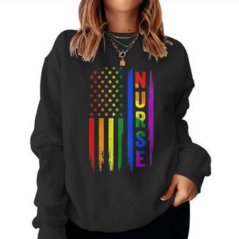 Nurse Lgbt Gay Pride Rainbow Flag Registered Nursing Rn Women Sweatshirt | Mazezy